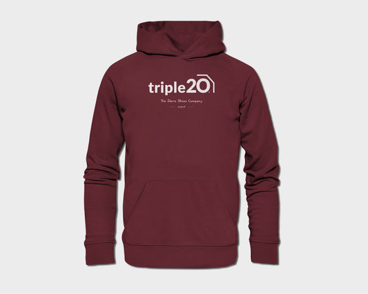 Unisex Hoodie in weinrot mit triple20 Logo auf der Brust