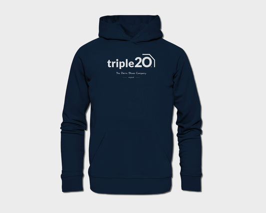 Unisex Hoodie in dunkelblau mit triple20 Logo auf der Brust