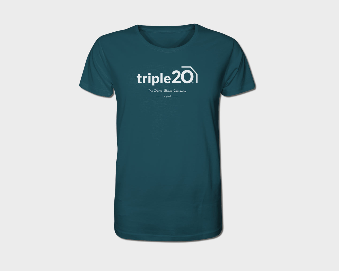 Unisex T-shirt in petrolblau mit triple20 Logo auf der Brust